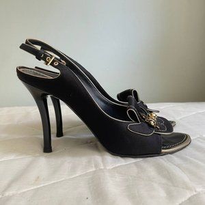 100% Authentic Louis Vuitton Black Satin Bee Slingback Heels US 7,5